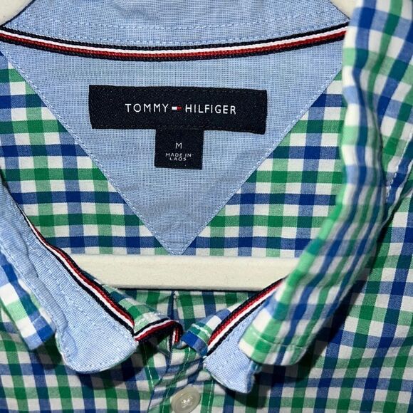 Tommy Hilfiger Men’s M Summer check blue green and white button down shirt - Picture 6 of 16